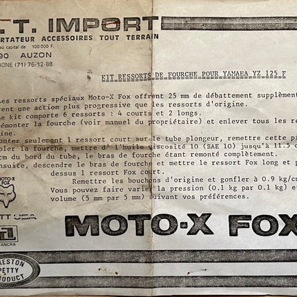 Kit ressorts de Fourche MOTO-X FOX pour Yamaha YZ 125 F ( NOS )