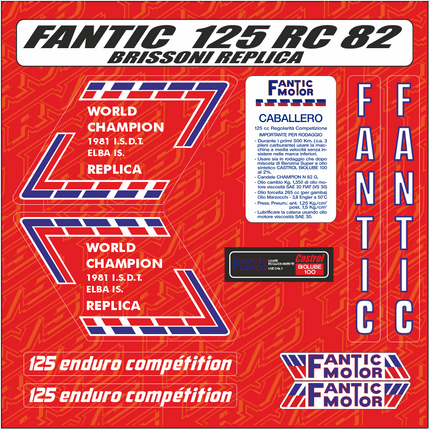 Kit Déco COMPLET Fantic 125 Enduro RC 1982-83 BRISSONI REPLICA - MotoTT Vintage