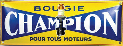 Plaque Emaillée bombée - BOUGIES CHAMPION 40x15 cm - MotoTT Vintage