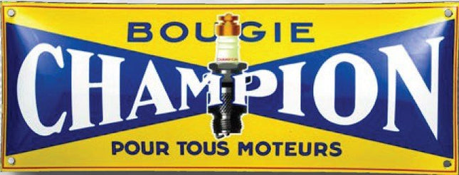 Plaque Emaillée bombée - BOUGIES CHAMPION 40x15 cm - MotoTT Vintage