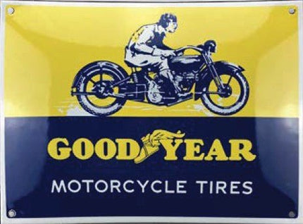Plaque Emaillée bombée - GOOD YEAR MOTO 27 x 20 cm - MotoTT Vintage