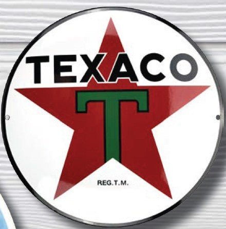 Plaque Emaillée bombée - TEXACO 1936 Diamètre 25 cm - MotoTT Vintage