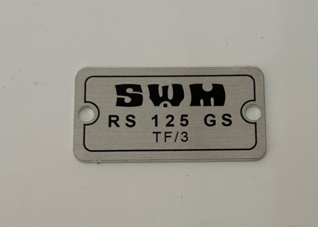 Plaque signalétique moteur SWM 24x46 mm - TF3 125 - MotoTT Vintage