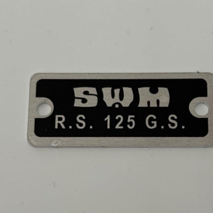 Plaque signalétique SWM 18.5x44.5 - Noir - RS.125.GS - MotoTT Vintage