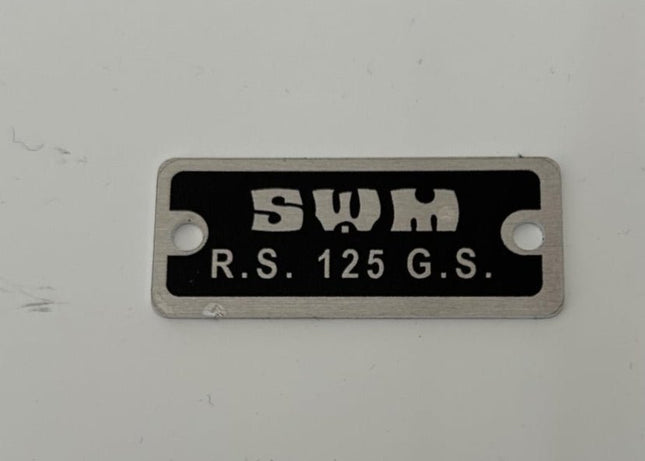 Plaque signalétique SWM 18.5x44.5 - Noir - RS.125.GS - MotoTT Vintage