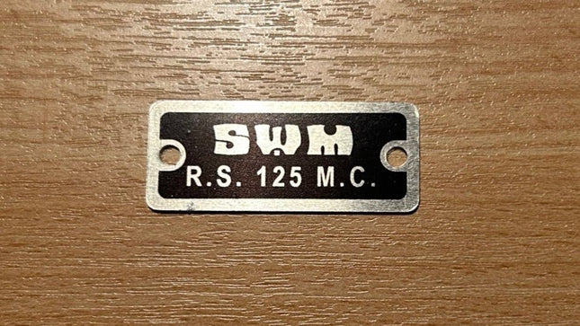 Plaque signalétique SWM 18.5x44.5 - Noir - RS.125.MC - MotoTT Vintage