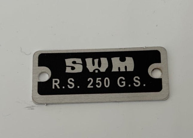Plaque signalétique SWM 18.5x44.5 - Noir - RS.250.GS - MotoTT Vintage